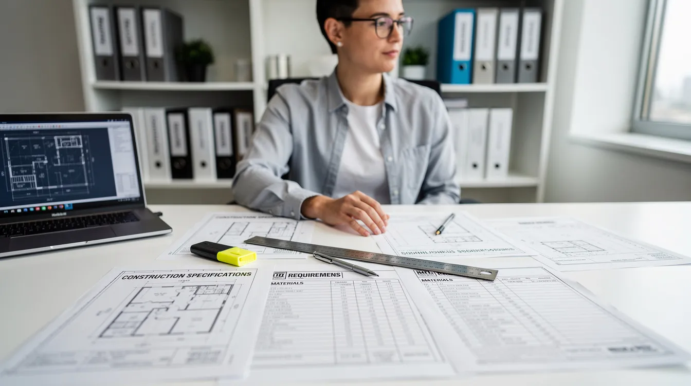 A person is intently reviewing construction specifications and documentation, likely assessing the materials and design for a sauna environment. The focus on proper ventilation and the use of non-toxic materials suggests an emphasis on ensuring indoor air quality and minimizing volatile organic compounds for a safe sauna experience.
