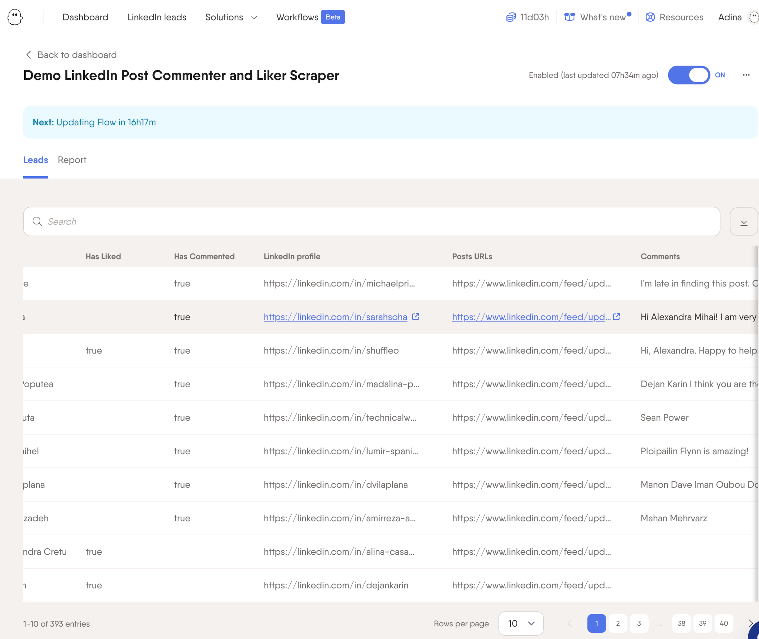 PhantomBuster LinkedIn Post Commenters Export capturing engagement data
