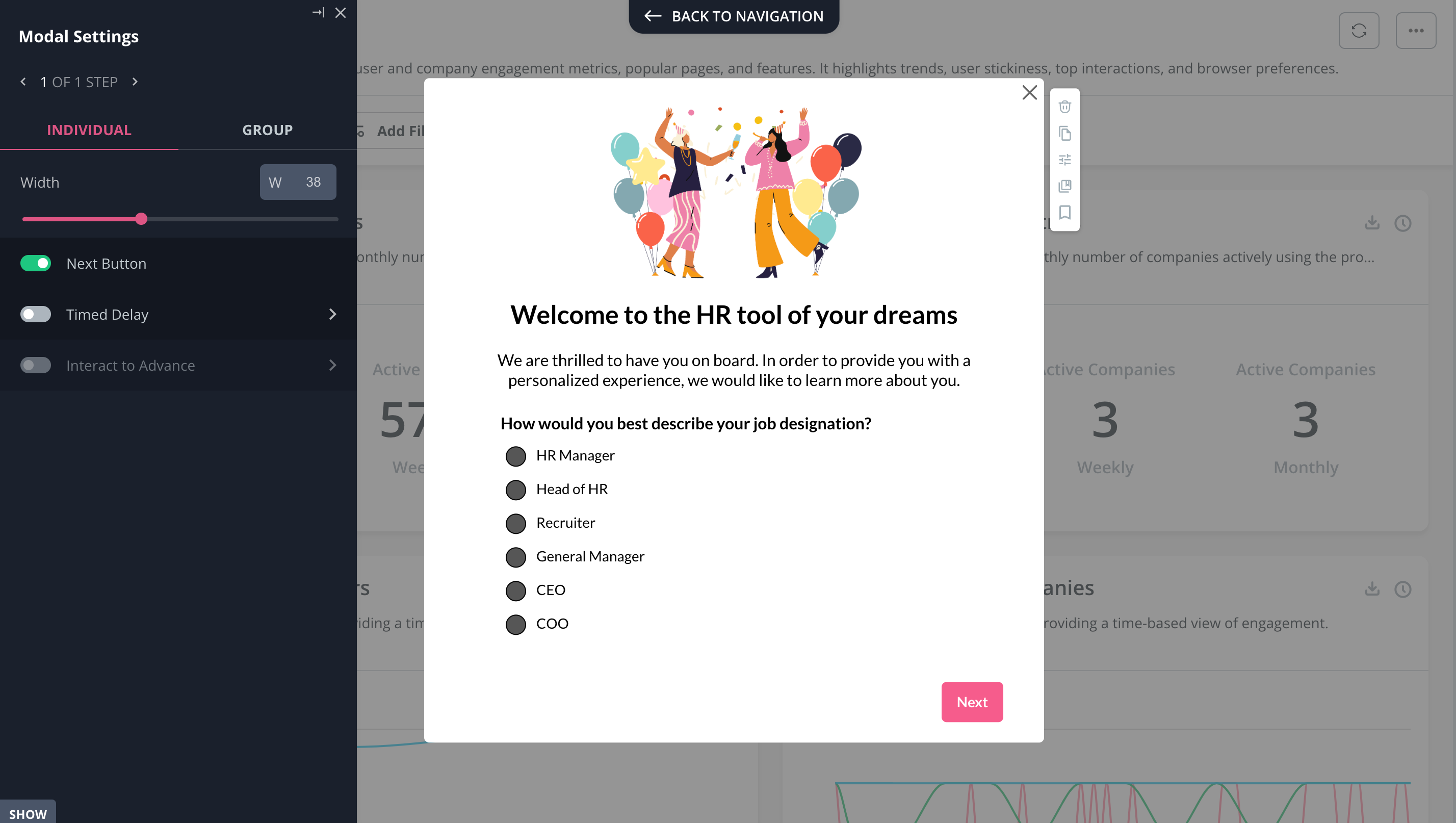 Welcome survey created in Userpilot