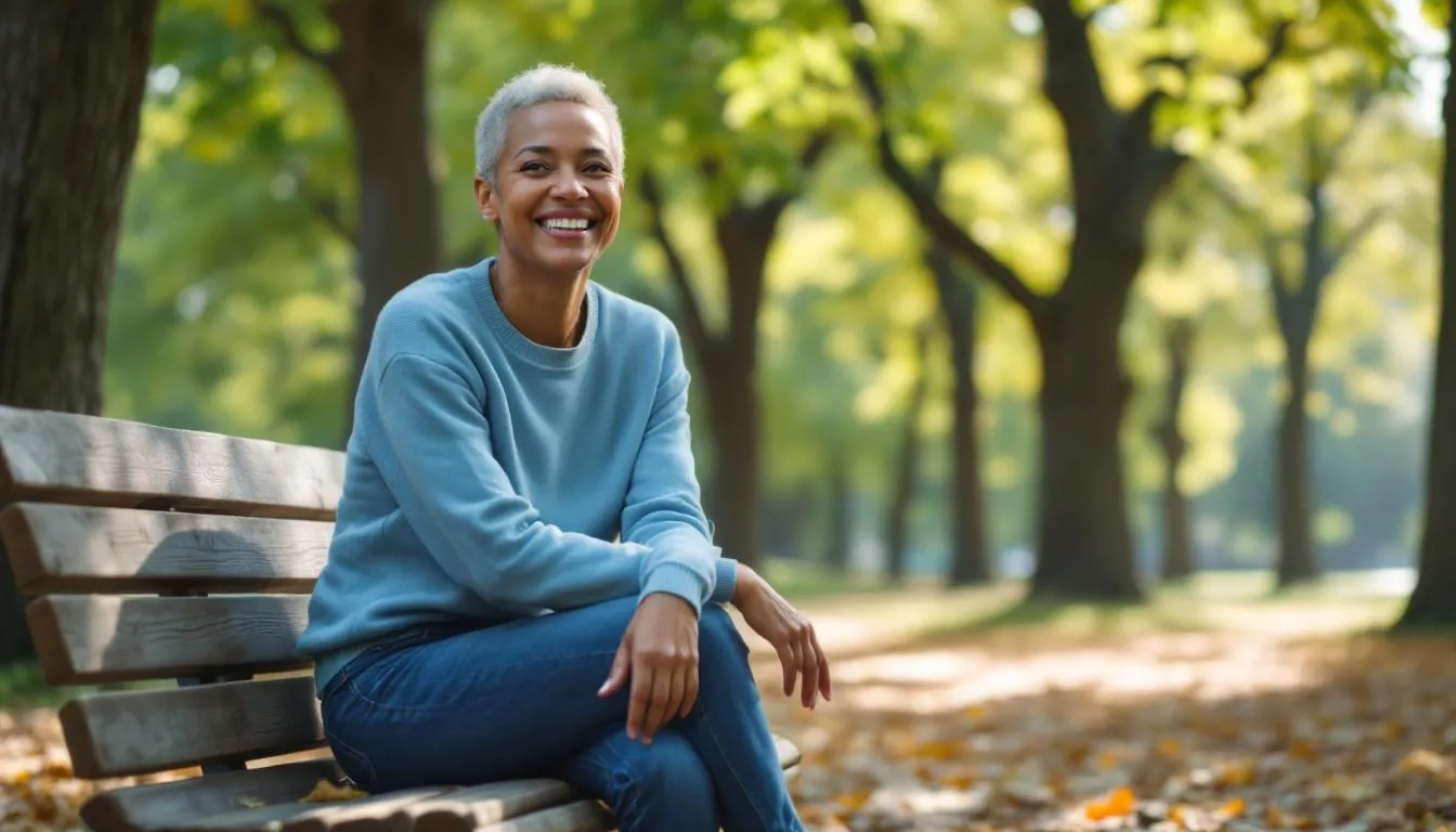 A peaceful person sits comfortably in a cozy space, smiling as they engage in a random video chat with online strangers, feeling supported and open to thought-provoking conversations. Their body language is relaxed, reflecting a safe space for personal growth and connection with new friends from different cultures.