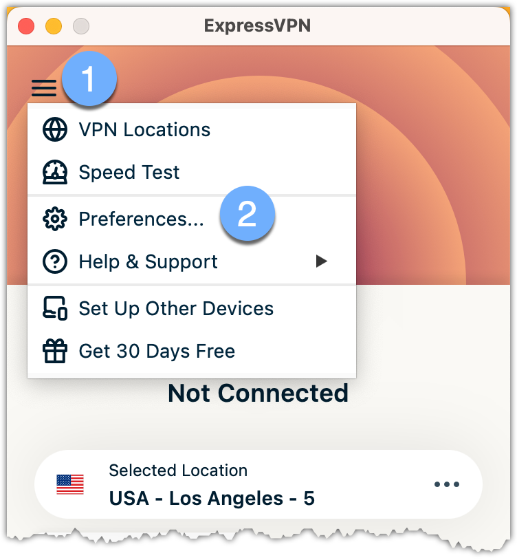 ExpressVPN app Preferences menu