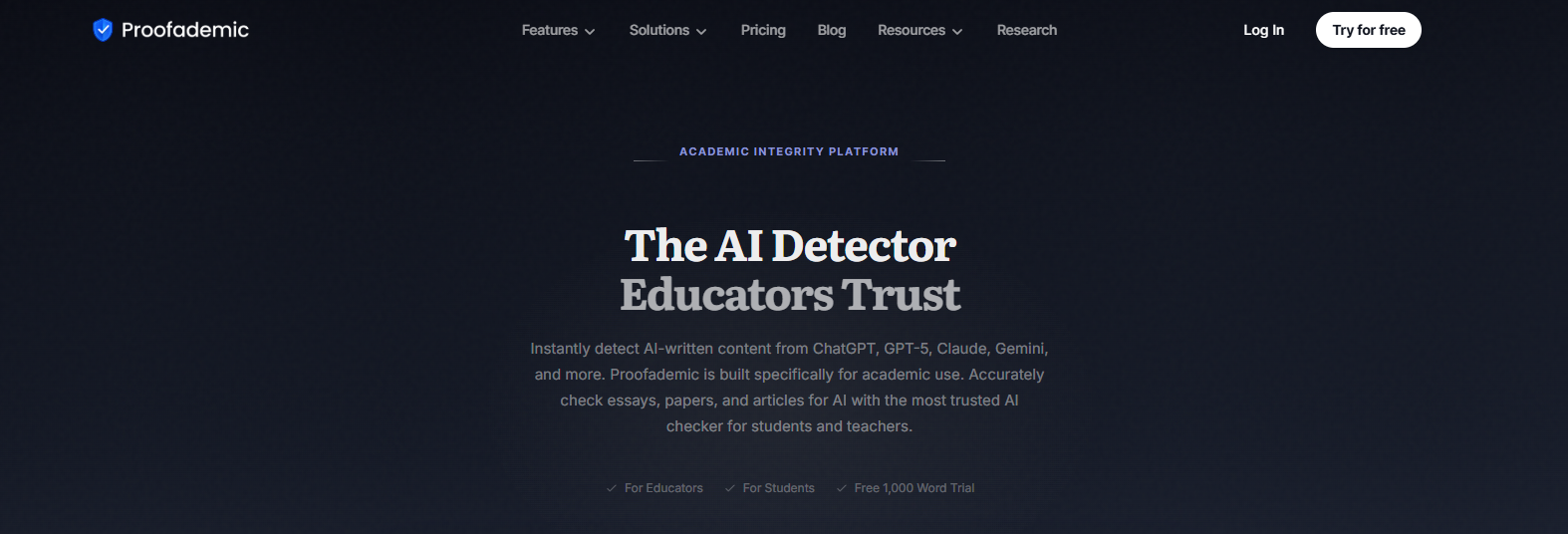 Proofademic AI detection platform helping educators and students identify AI-generated content, verify originality, and uphold academic integrity in academic writing.