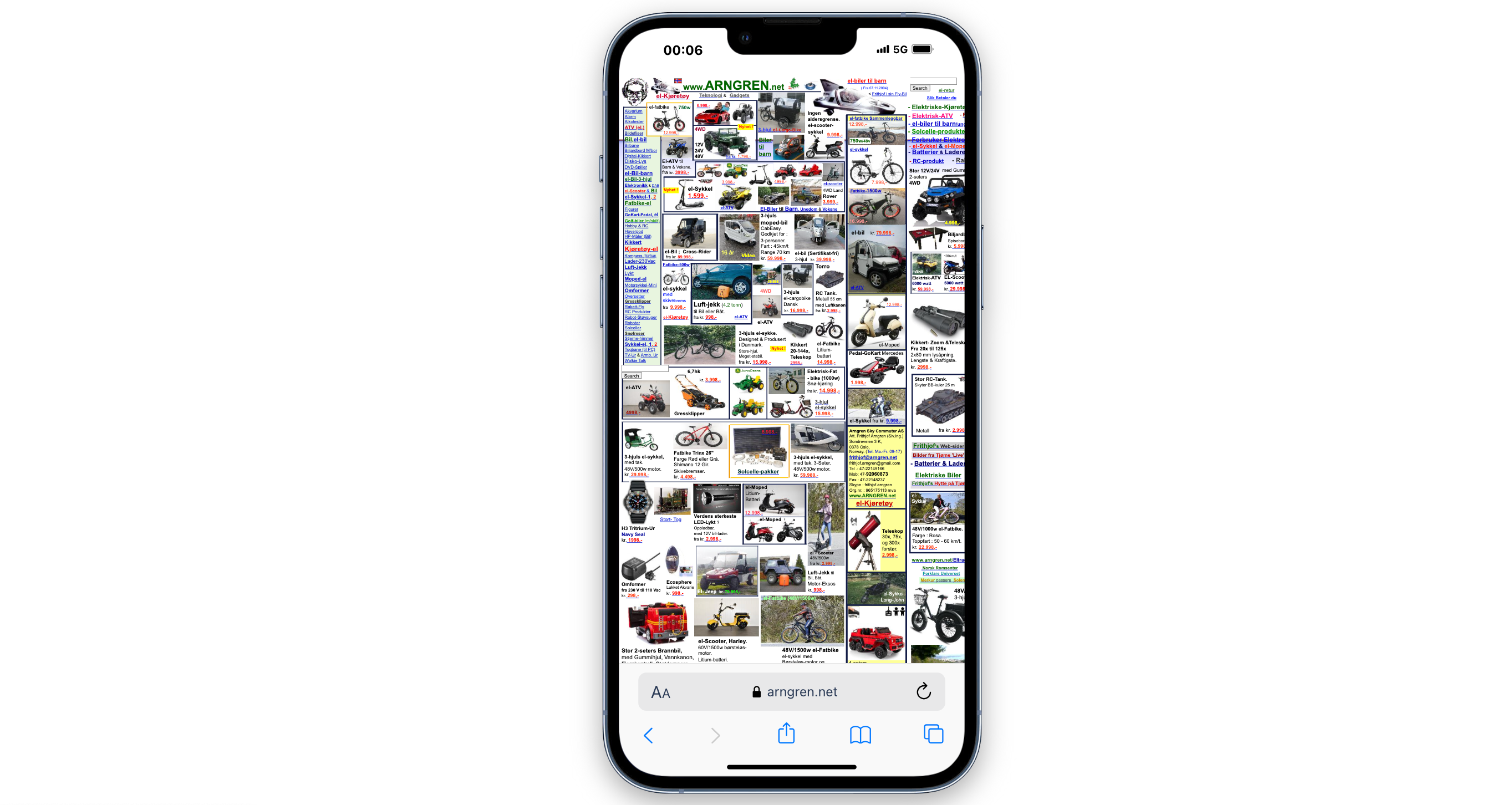 Screenshot auf dem man sieht, dass die gleiche Website nicht mobilfreundlich ist