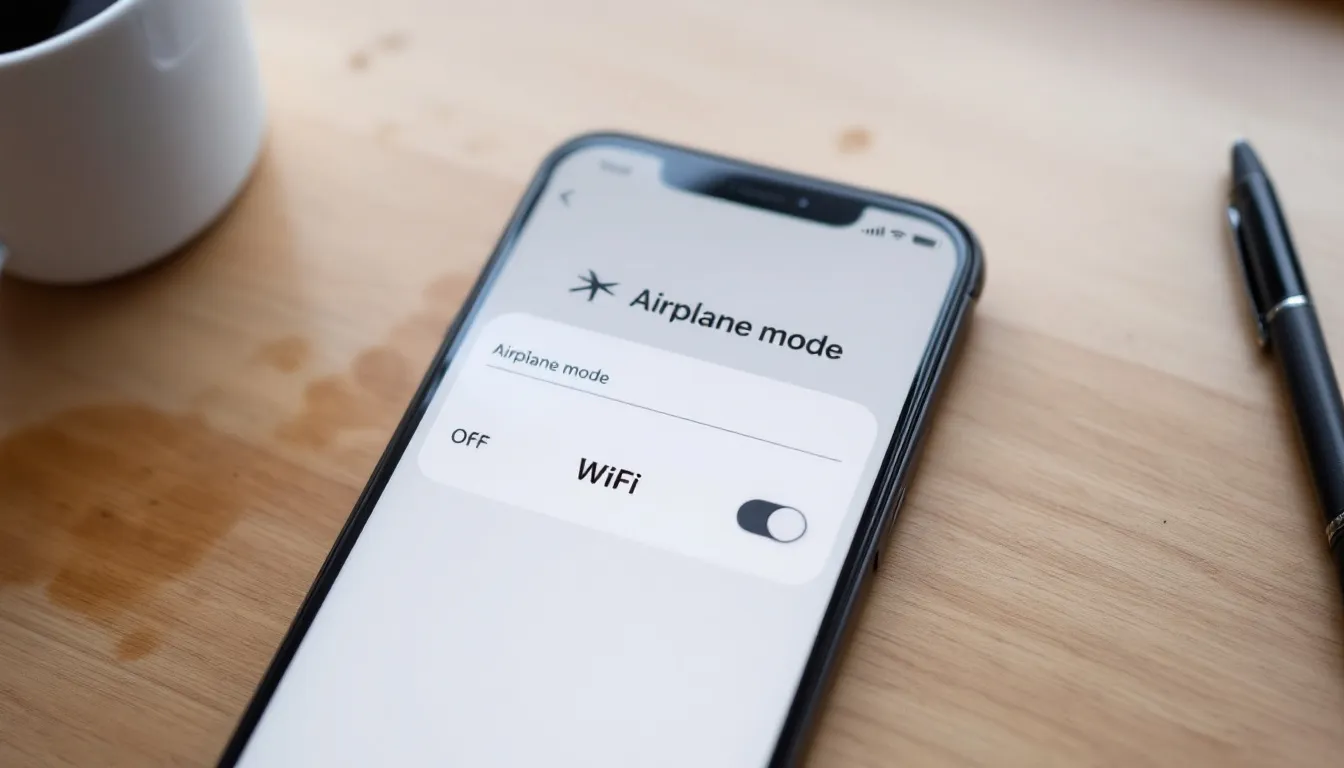 The image displays a phone screen showing the airplane mode settings alongside WiFi connectivity options, indicating cellular data options for Verizon customers. Users can manage their data usage, including features like the Verizon Travel Pass for international travel, which helps them stay connected while traveling abroad.