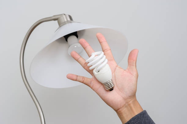 A person holding a halogen bulb. 