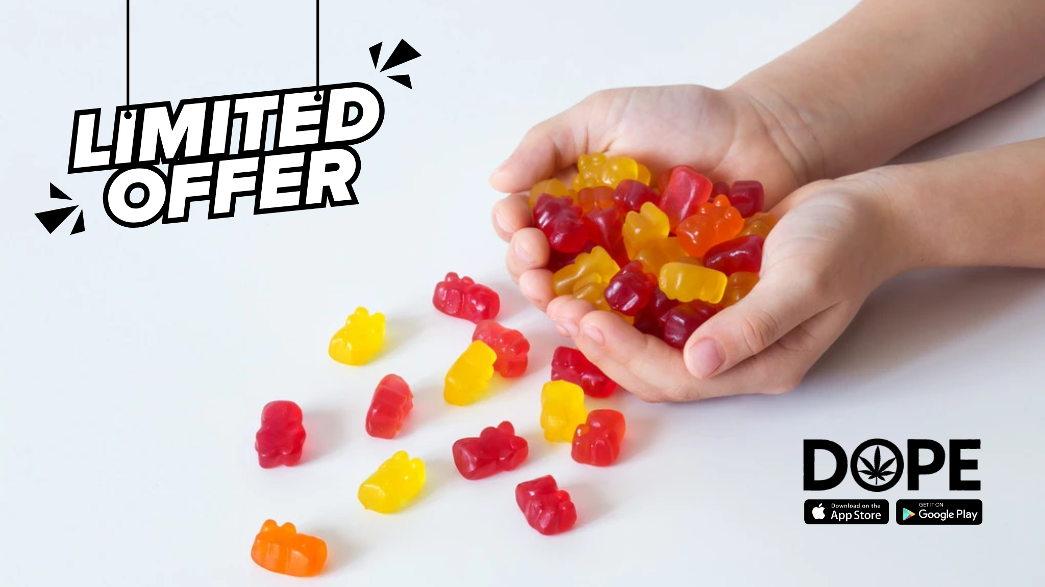 A promotional banner for a limited time offer on free THC gummies.