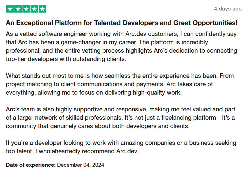 Arc.dev Review 2 from Freelancer 
