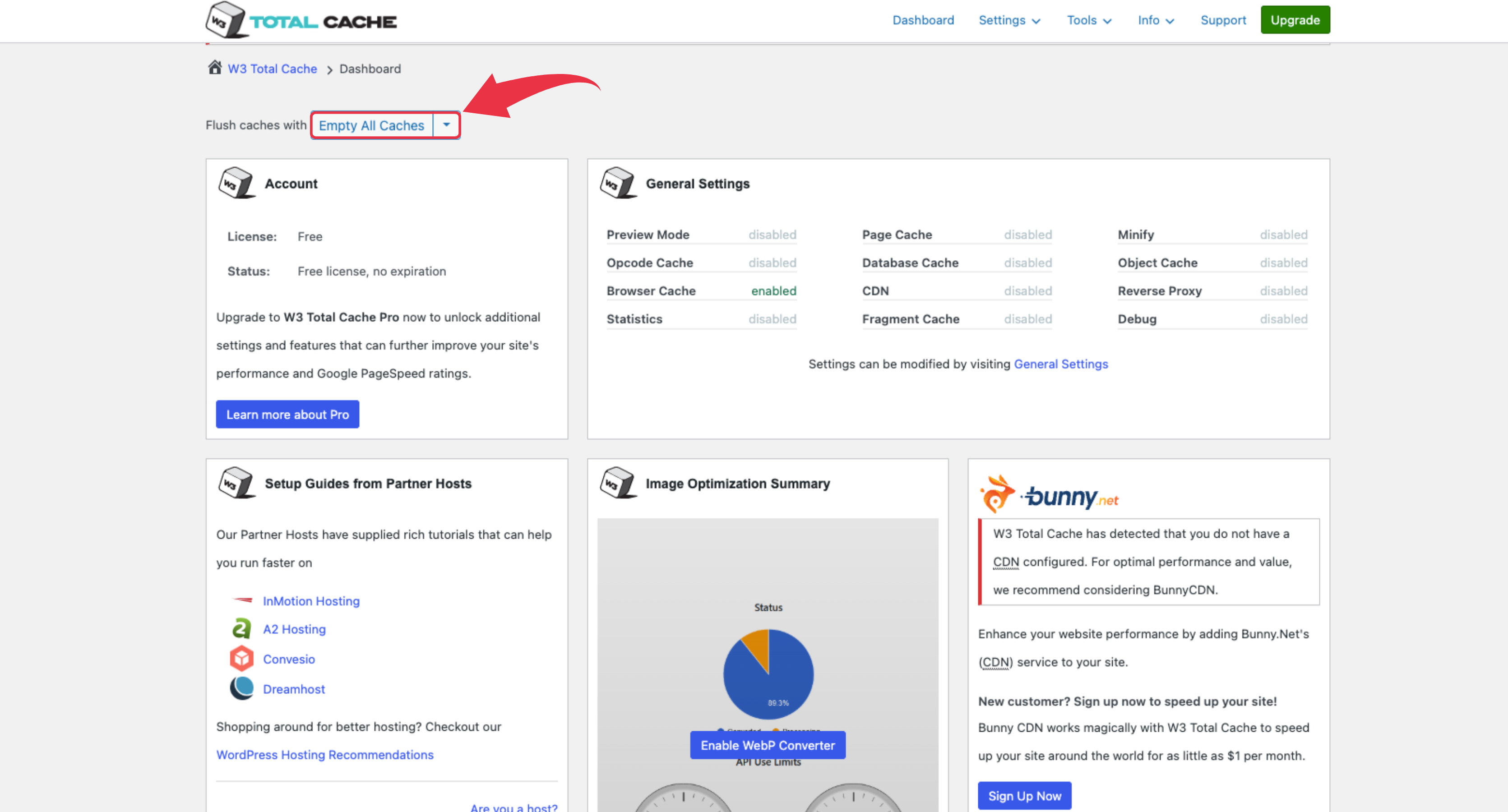Clearing Cache with W3 Total Cache