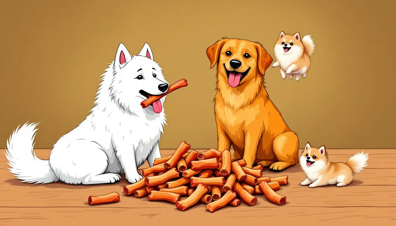 An assortment of bully sticks displayed on a wooden surface.