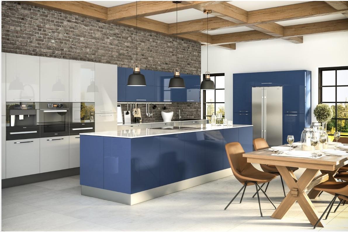 Gloss acrylic slab kitchen