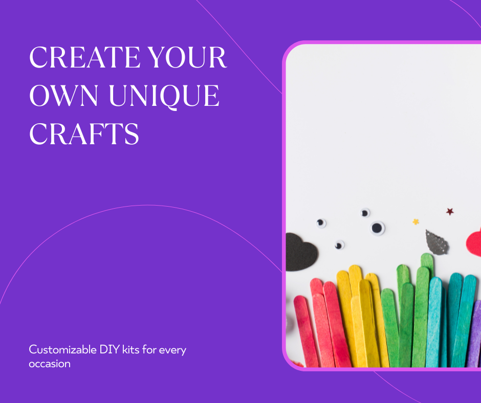 Flat lay of customizable DIY kits with labels and supplies styled in a feminine, creative theme.