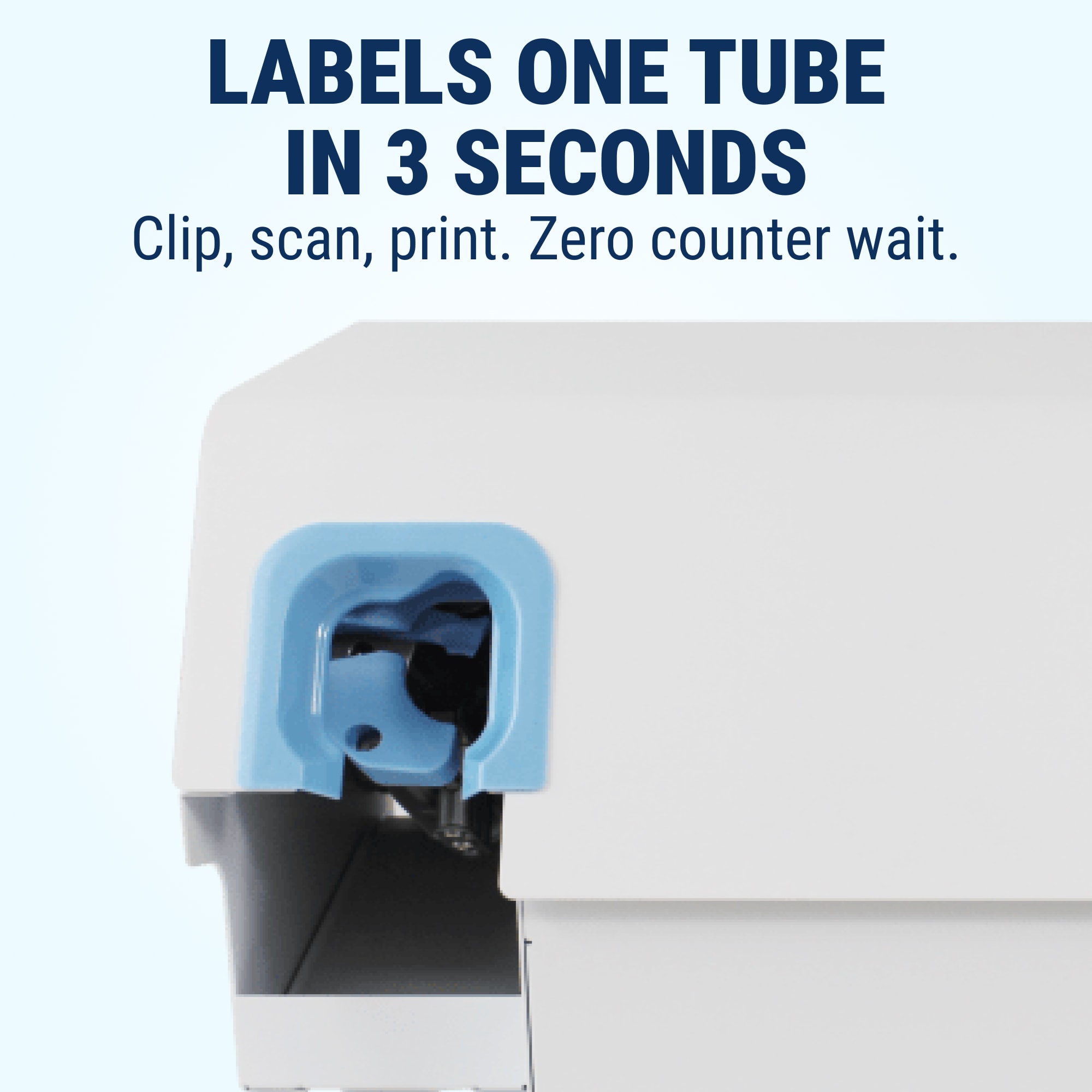 The image features a sleek automated tube labeler designed for applying labels to a variety of cylindrical containers, including pre-roll tubes and vials. It highlights the efficiency and speed of the labeling process, showcasing how this equipment can improve accuracy and productivity in lab environments.
