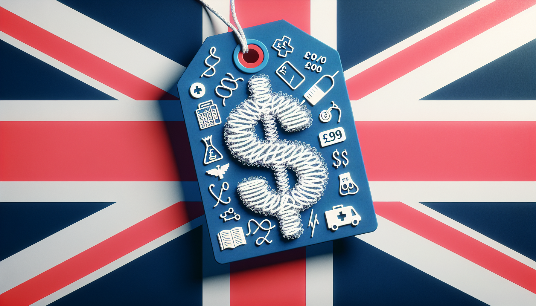 An illustration of a price tag with the text 'Hip Replacement Cost' and UK flag in the background