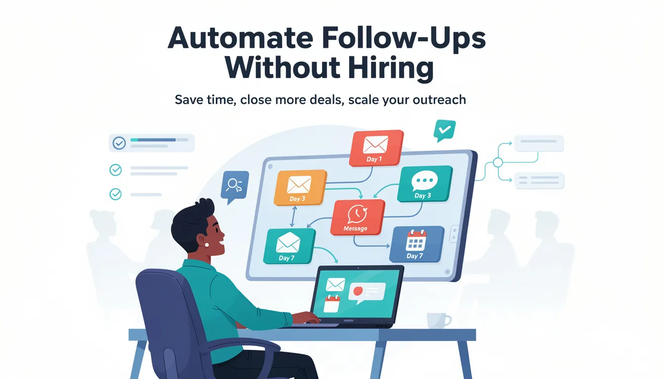 The image depicts a modern marketing automation platform interface, showcasing features for automated lead follow up systems that help small businesses manage their sales processes efficiently. It highlights tools for tracking lead data, sending follow up messages, and nurturing leads through multiple channels, ultimately enhancing marketing performance and response rates.