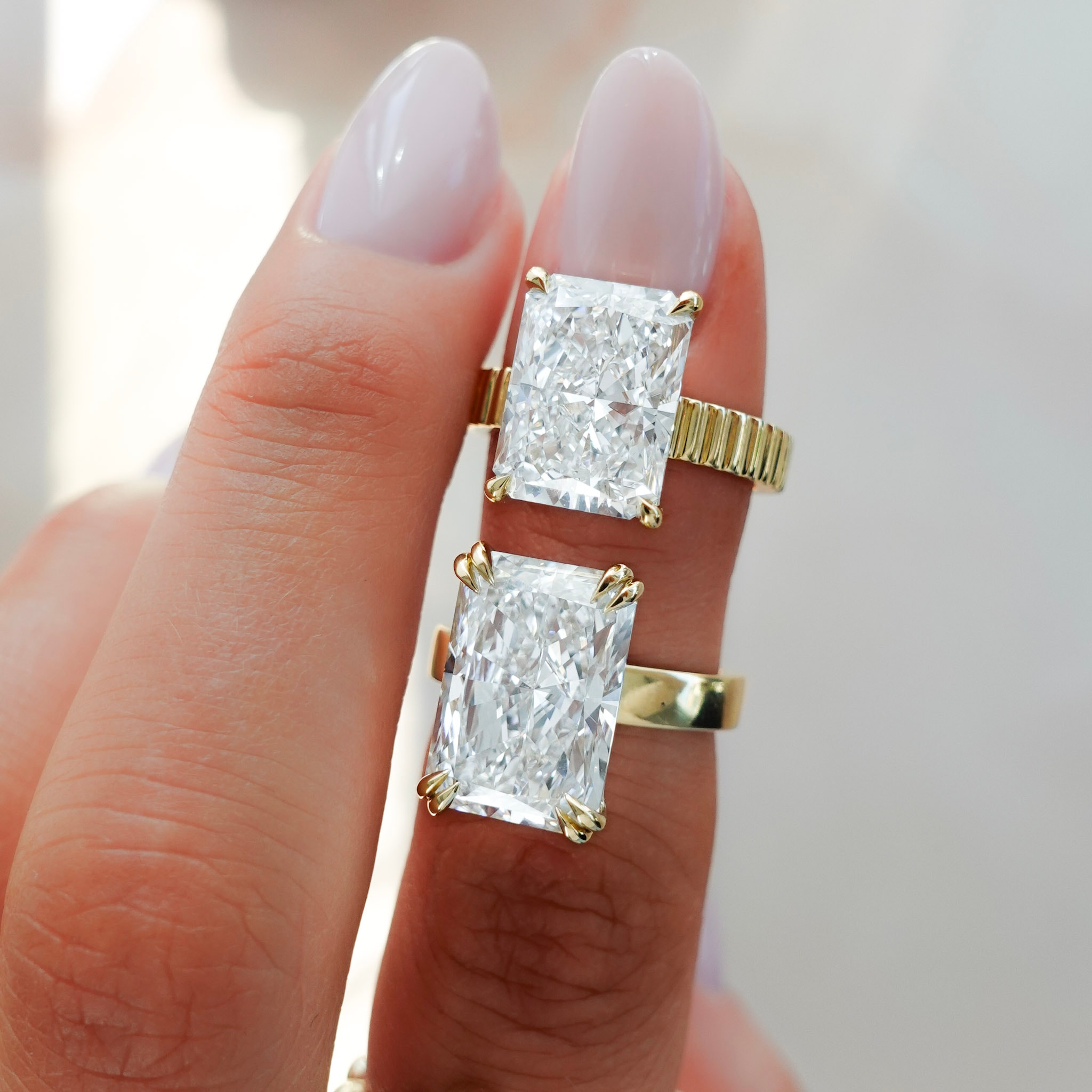 Finest Ridged Solitaire with an Elongated Radiant Cut Diamond
