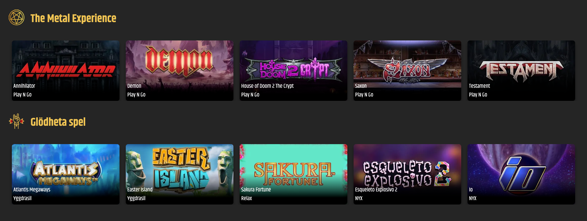 Metal casino spelutbud