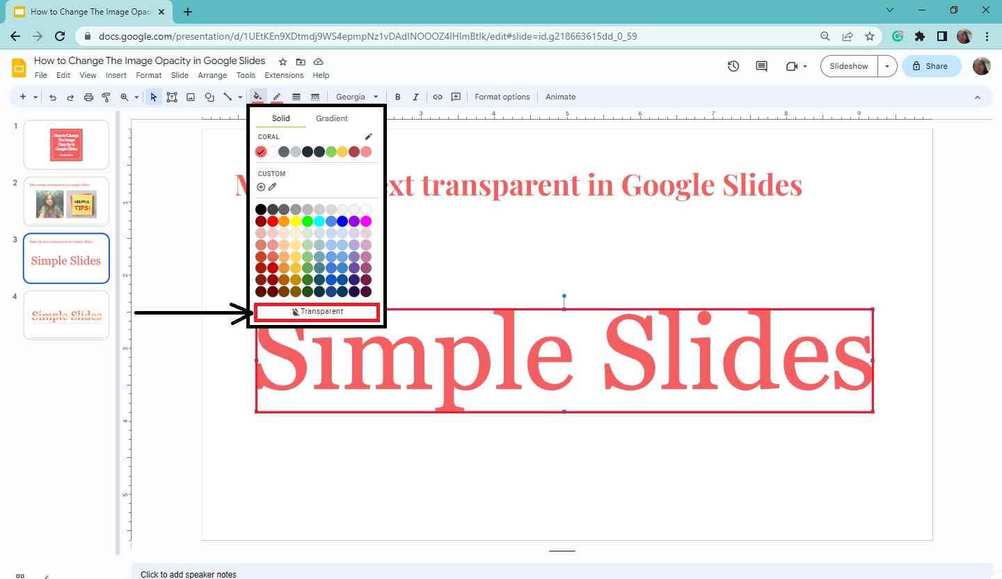 google presentation opacity