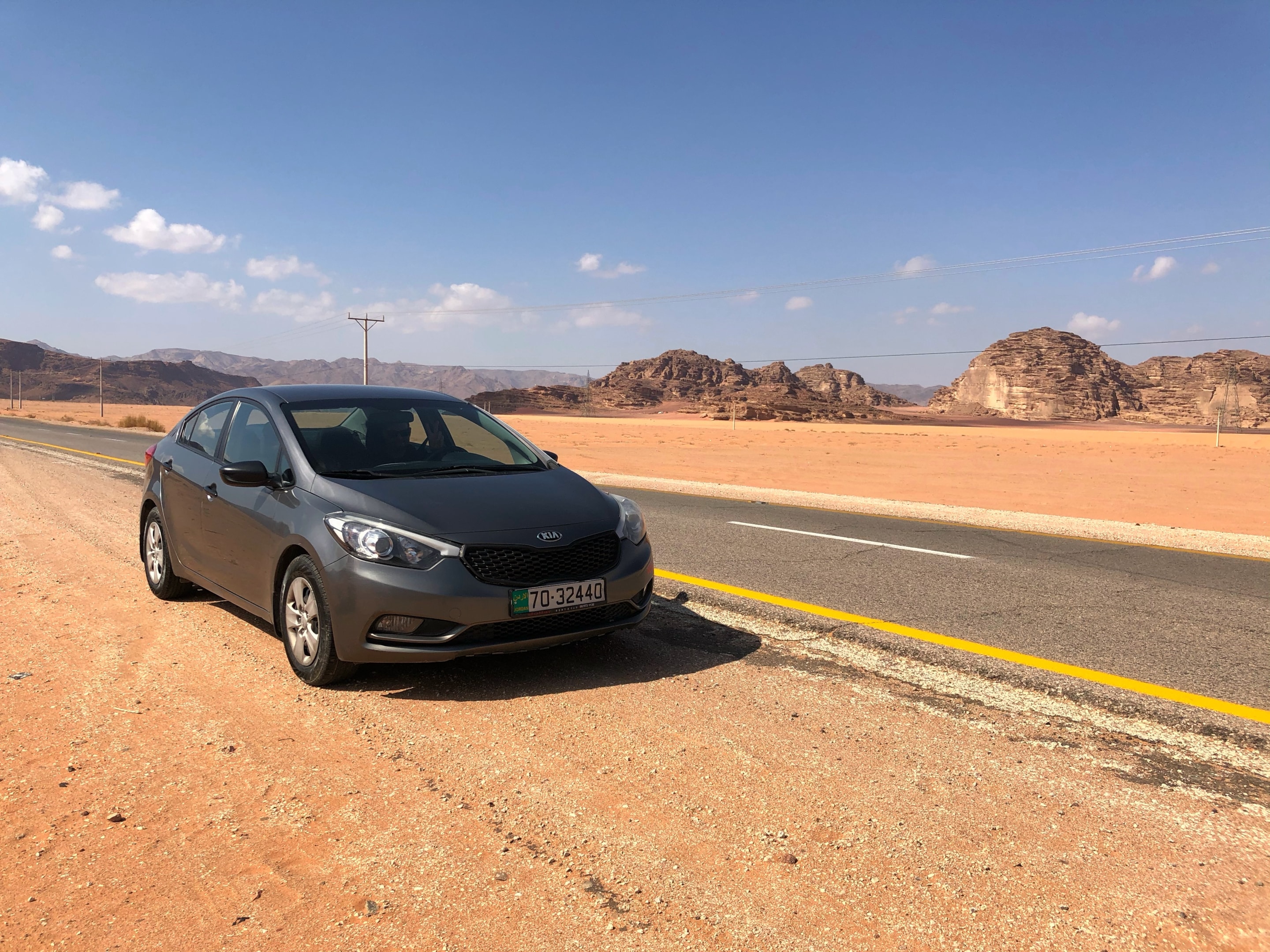 Pulled over on the side of the road driving to Wadi Rum desert