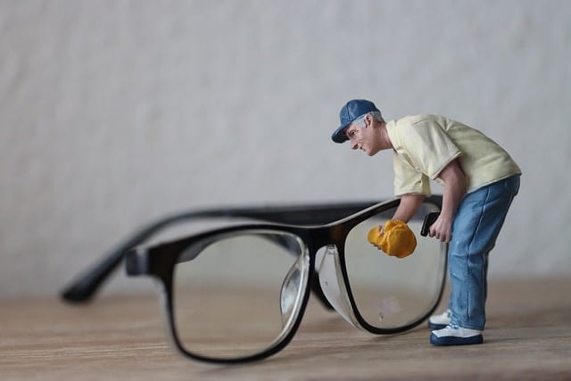 A figure cleaning pair of glasses shows the concept of a new pair of glasses for step 3