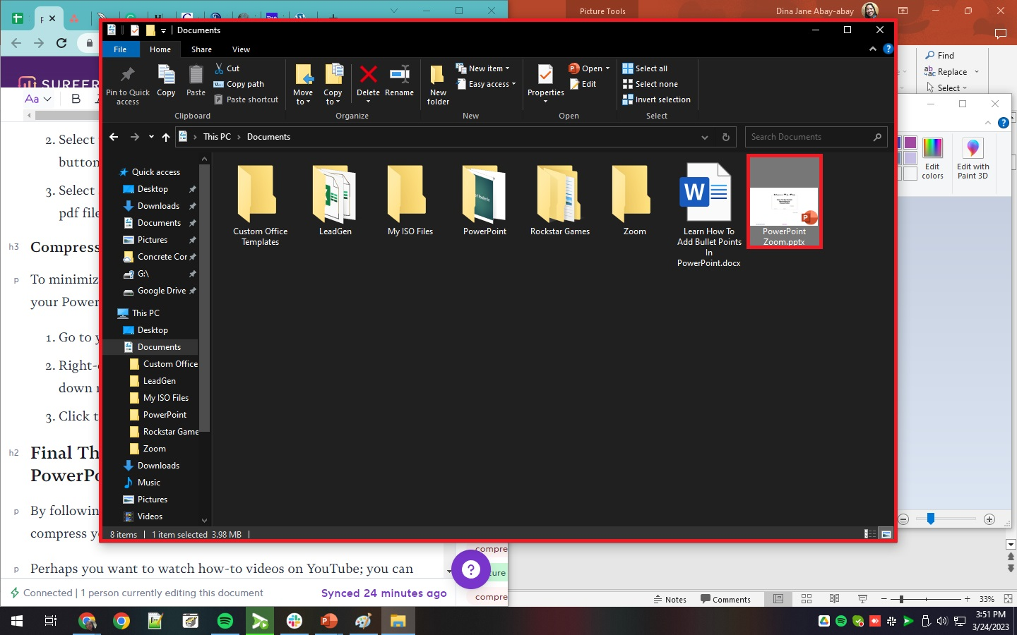 in your file explorer, select the PPT file.