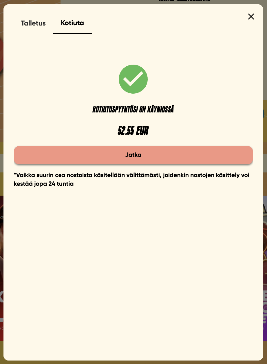 52,55 euron Uuno Kasino kotiutus