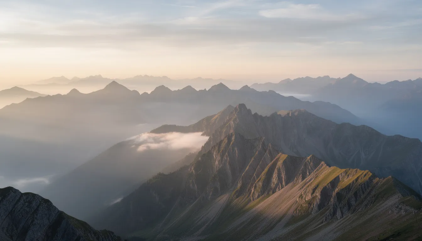 This illustration features a sweeping mountain range landscape with layered peaks that gradually fade into a misty atmosphere, capturing the beauty of nature. It serves as a perfect piece of wall art, ideal for adding a touch of creativity and tranquility to any room or office space.