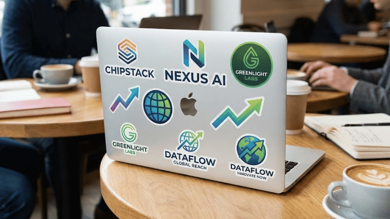 new stickers on a laptop's back 