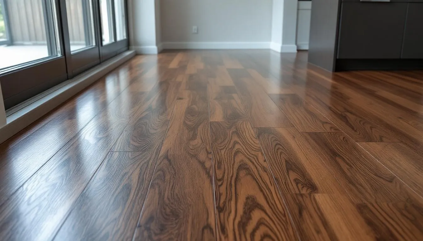Staining hardwood floors, highlighting the wood grain and color transformation.