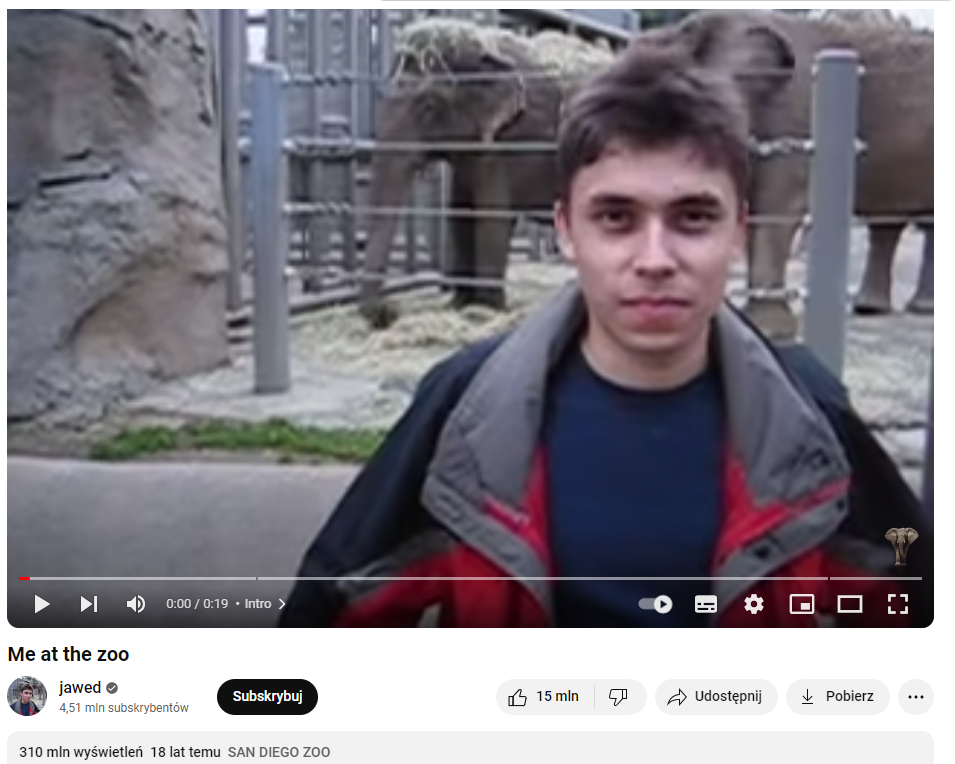 Pierwsze video opublikowane na YouTube.