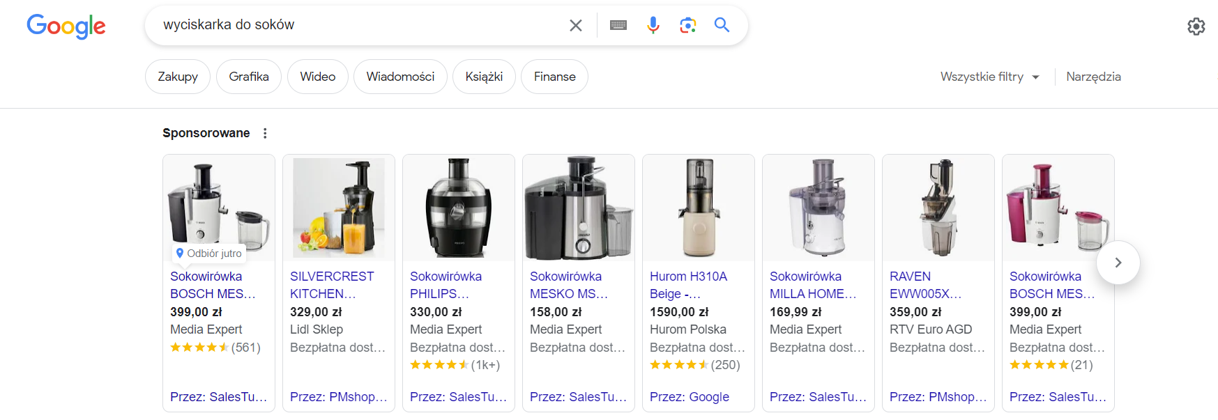 Przykład reklamy Google Shopping