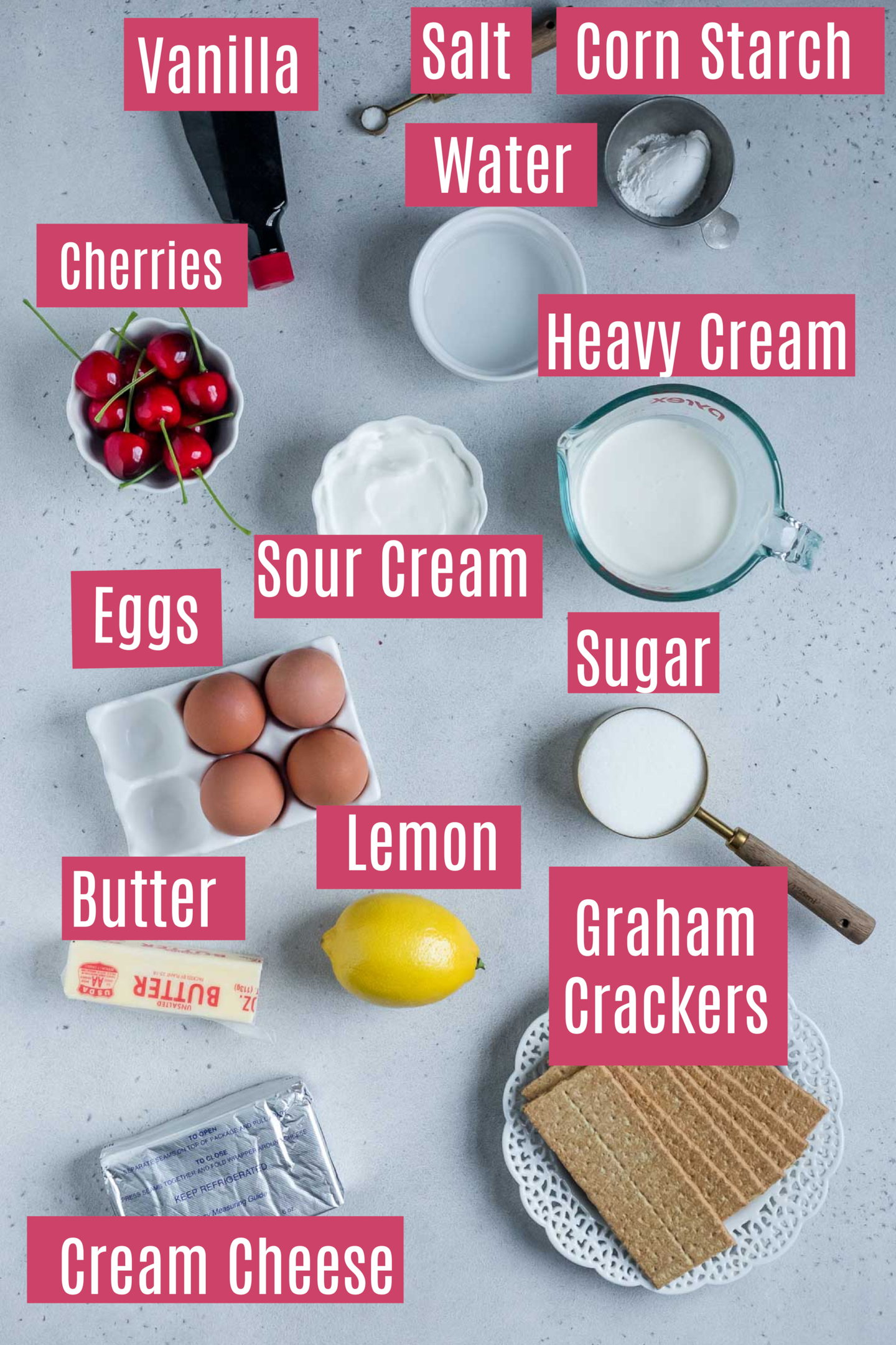 ingredients for cherry cheesecake