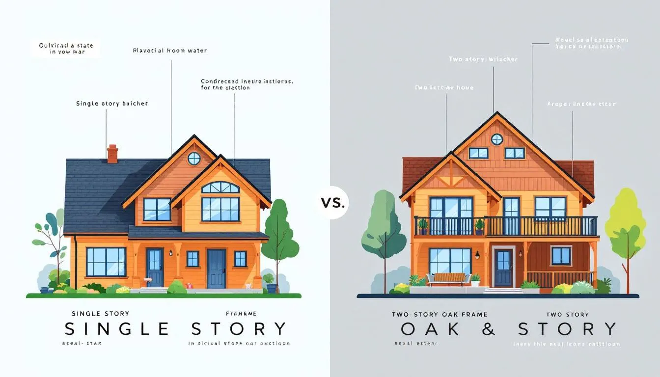 A comparison image of single storey vs. two storey oak frame builds.