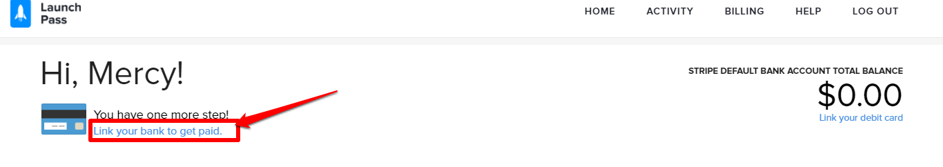 Picture how to link your debit card to Launchpass