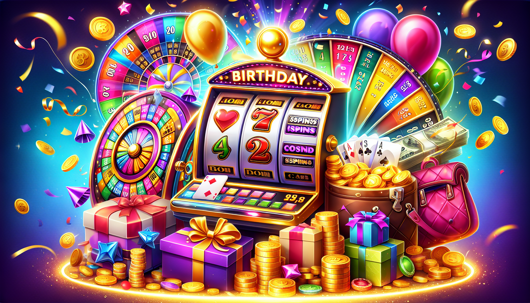 Ilustración de diferentes tipos de bonos de cumpleaños en casinos en línea
