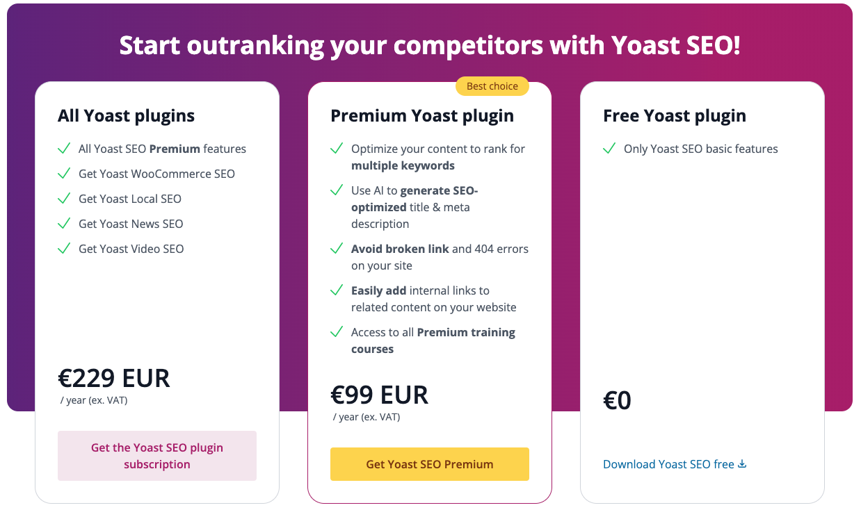 Yoast SEO pricing