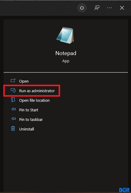 Run as administrator option