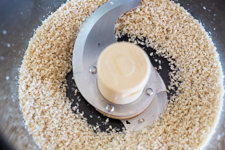 Sesame seeds inside a grinder