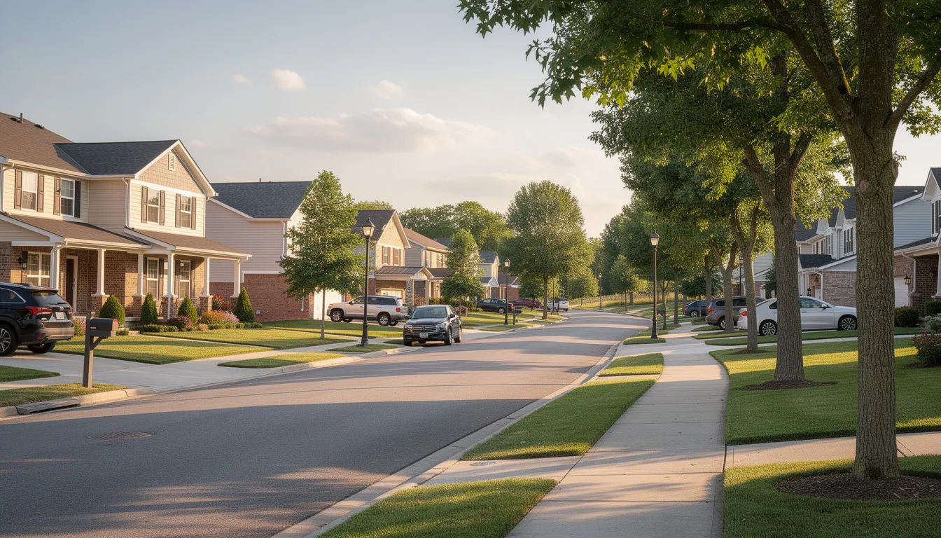 Suburban street with single-family homes, representing neighborhoods for off market investing.