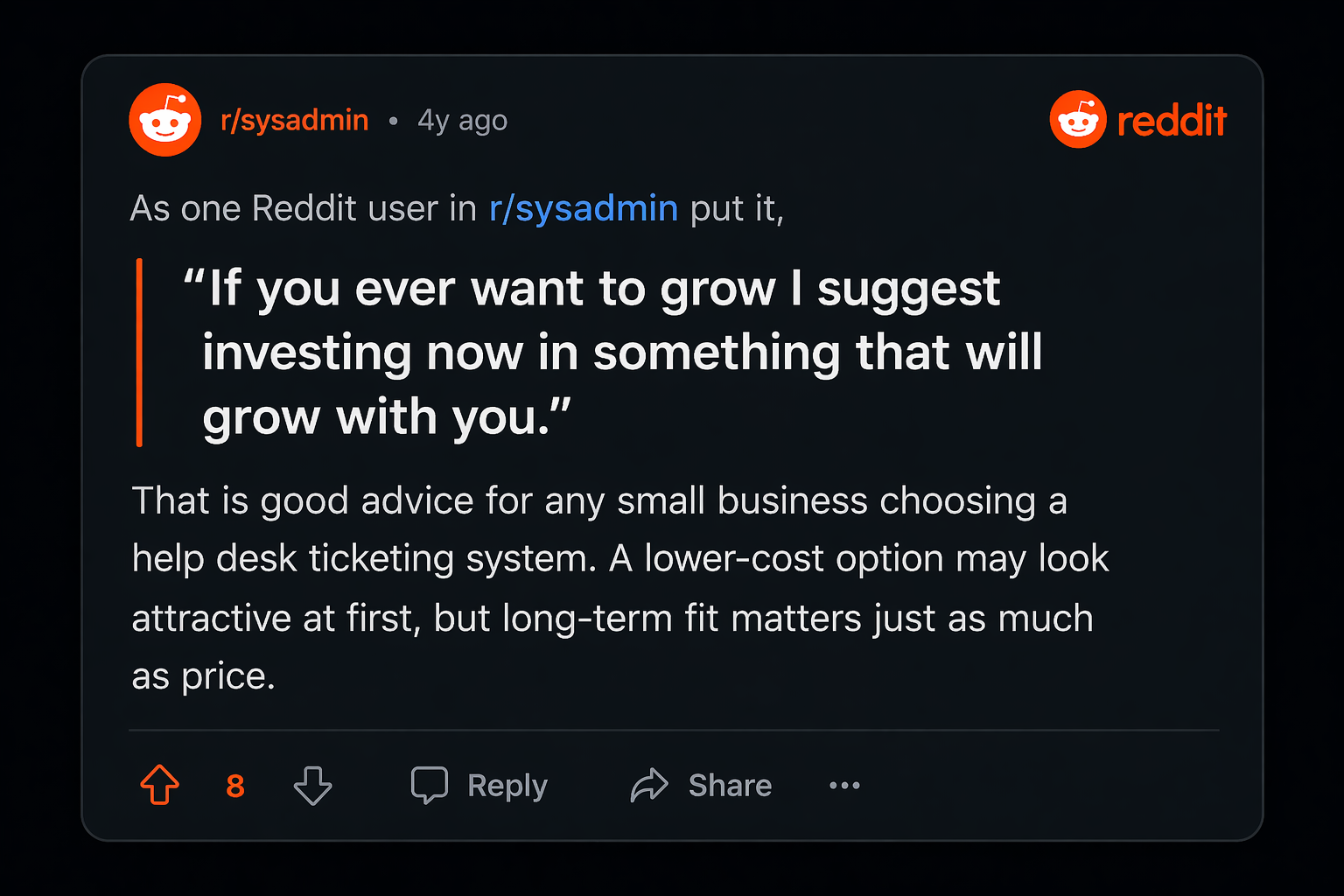 Reddit quote on business growth advice
