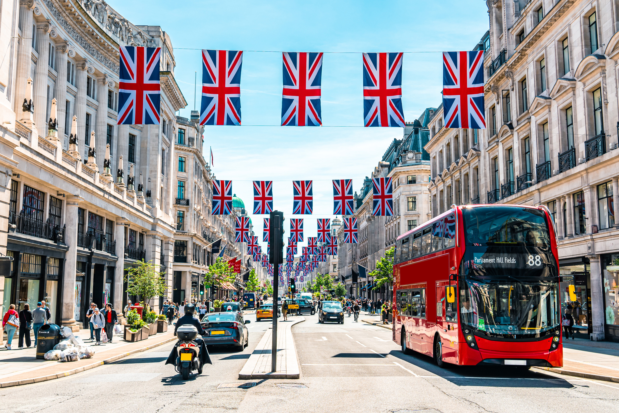 London red bus and flags