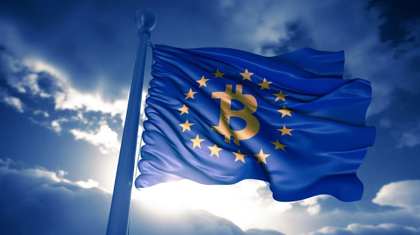 Mandatory disclosures for crypto asset issuers, showcased by a Bitcoin EU flag. 