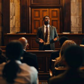 Personal injury lawyer presenting to a jury