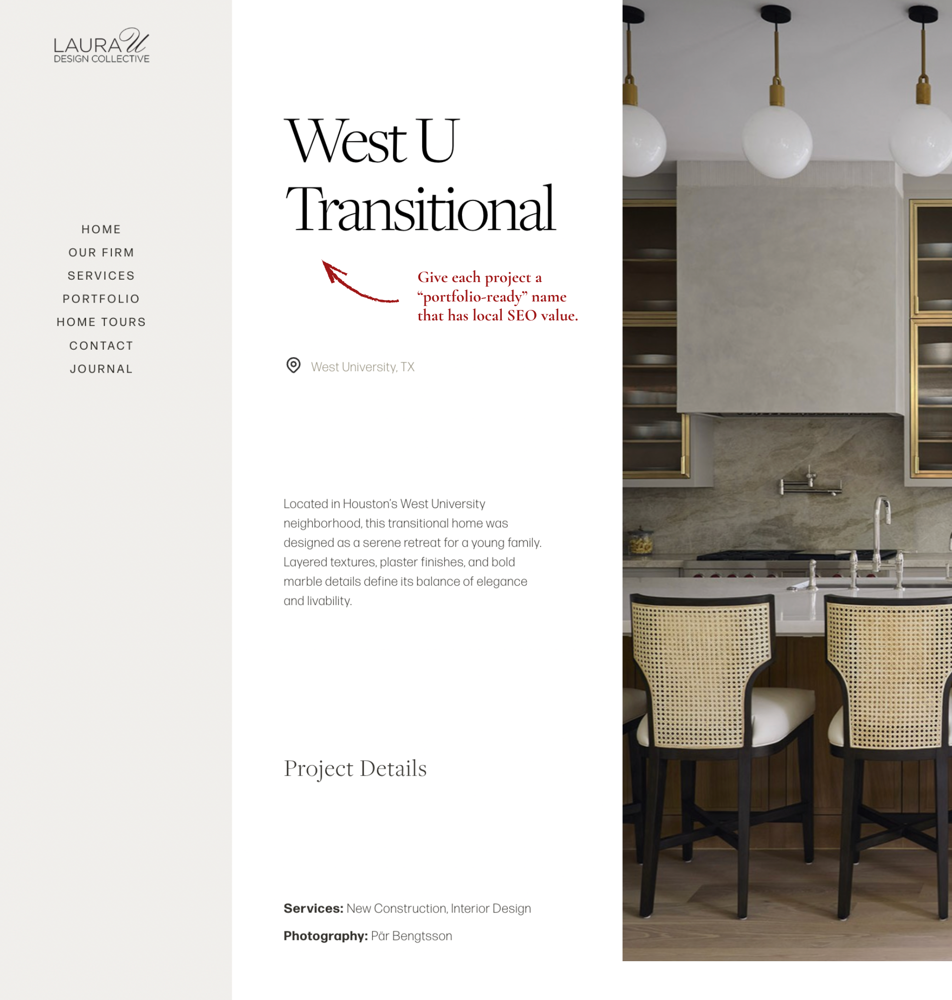 an interior design firm portfolio page