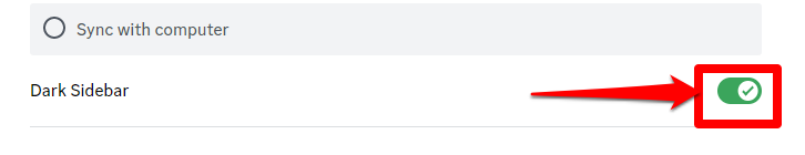 Picture showing the dark sidebar option on Discord