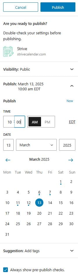 Scheduling WordPress blog posts in the Block Editor (Gutenberg)
