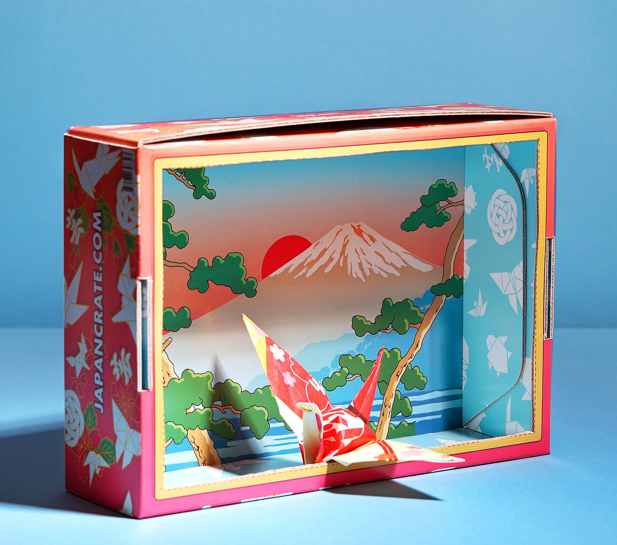 Japanese nature scene printed and origami crane