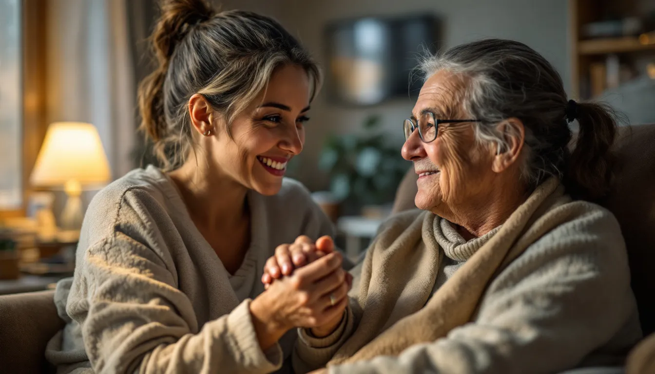 A caregiver providing emotional support to a stroke survivor in Houston.