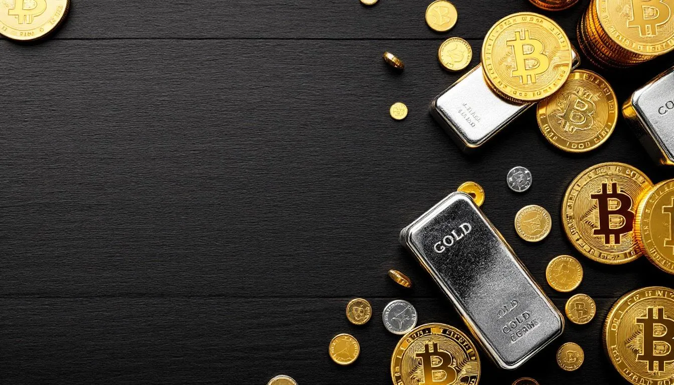 The image showcases a collection of gold and silver coins and bars, representing various options for precious metals investment. This assortment highlights the significance of physical precious metals like gold and silver in securing financial futures, especially for retirement accounts such as gold IRAs.