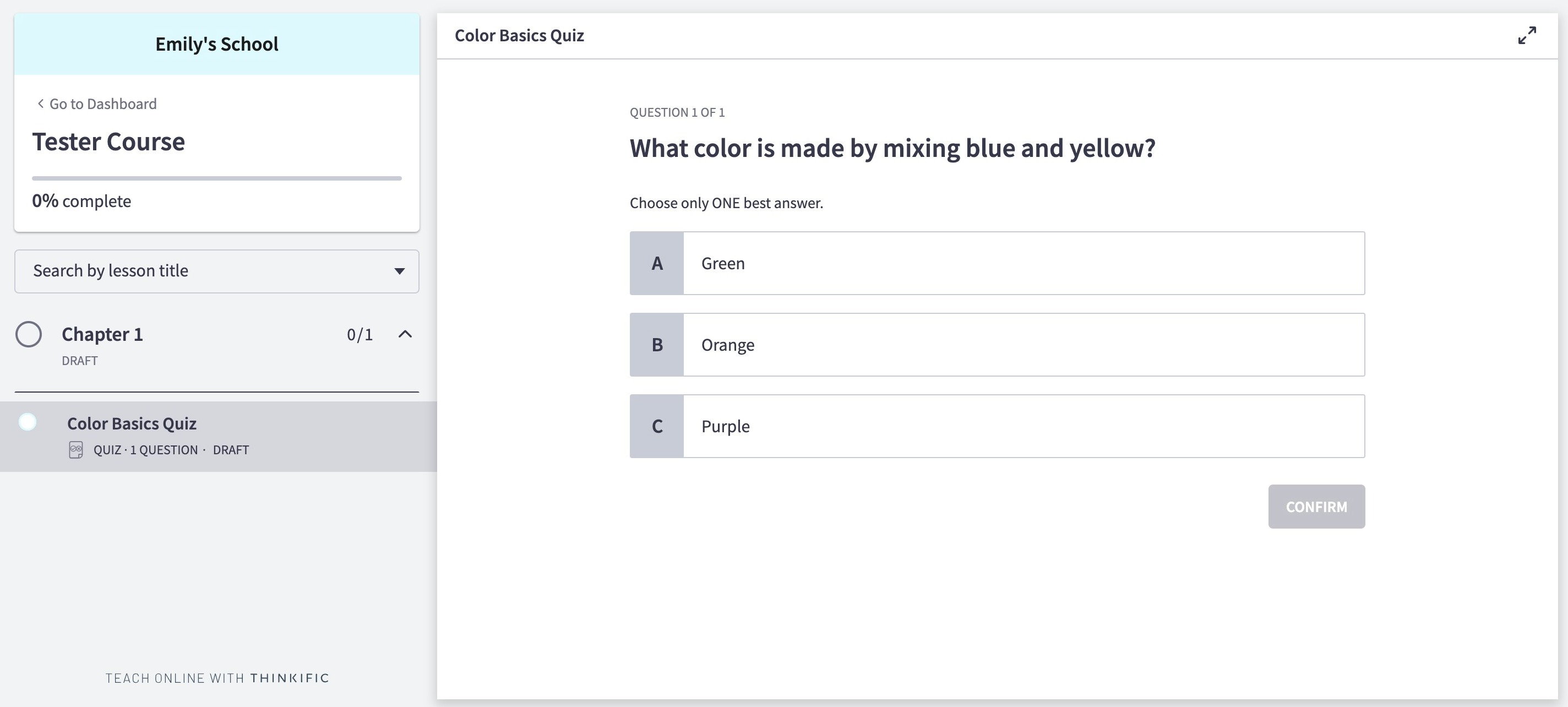 Example of how thinkific quizzes work