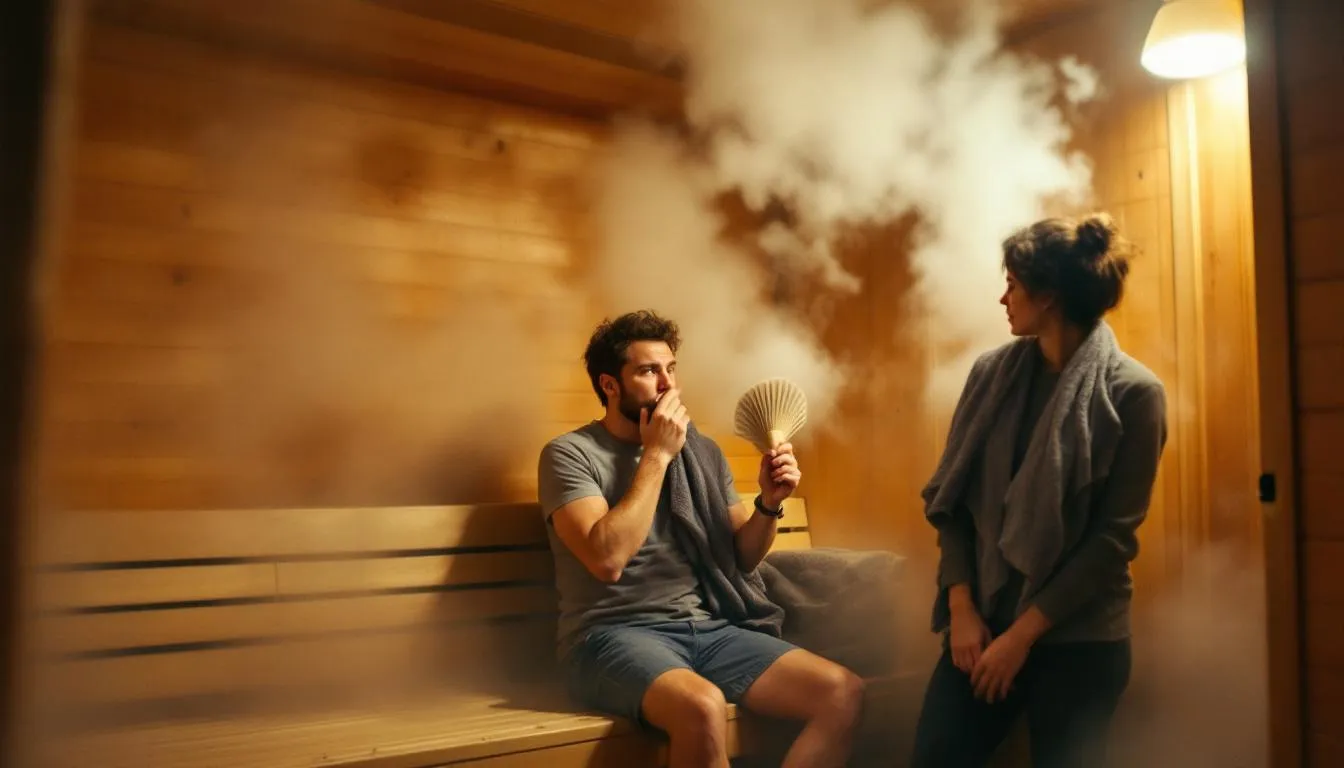 A sauna with inadequate ventilation showing steam buildup, illustrating common sauna mistakes how to avoid them.